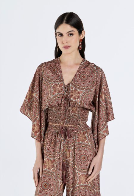 Butterfly Sleeves Smocked Cropped Top