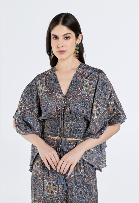Butterfly Sleeves Smocked Cropped Top