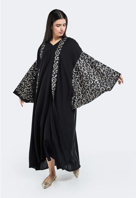 Arabic Letters Embroidered Abaya And Dress Set (2PCS)