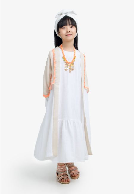 Embroidered Ruffled Dress & Abaya set