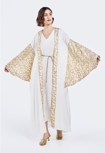 Arabic Letters Embroidered Abaya And Dress Set (2PCS)
