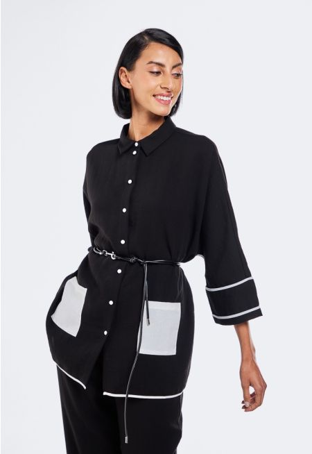 Contrast Belted Shirt