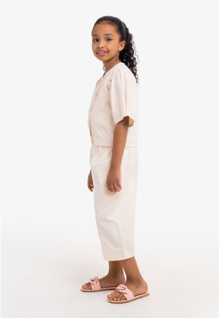 Solid Summer Blouse and Palazzo Trousers Set (2PCS)