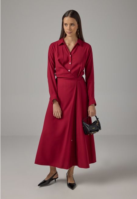 Drawstring Waist Maxi Shirt Dress