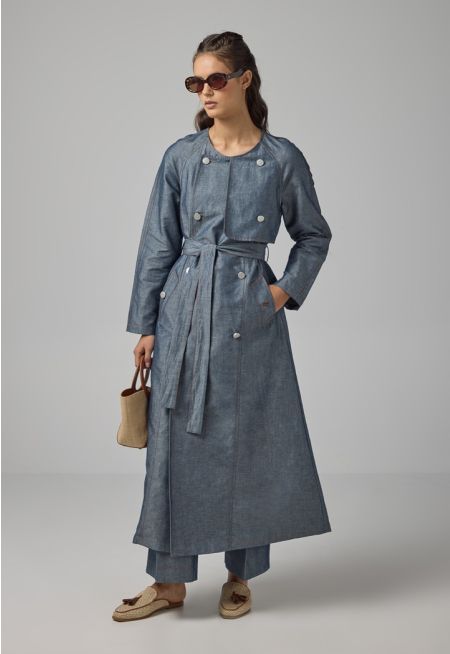 Multi Front Pocket Coat With Belt