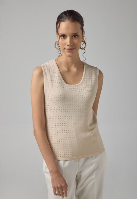 Sleeveless Crystal Embellished Knitted Top
