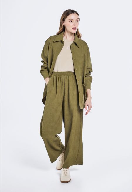 Elasticated Waist Textured Trousers