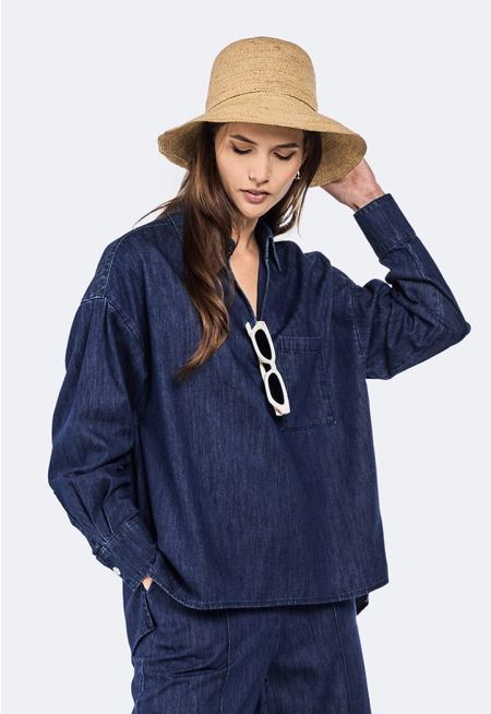 Drop Shoulder Denim Pullover