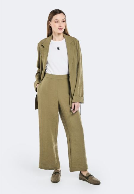 Crinkled Wide Leg Trousers
