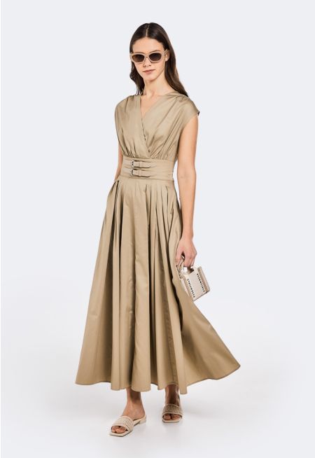 Double Belted Details Pleated Dress- Ramadan Style
