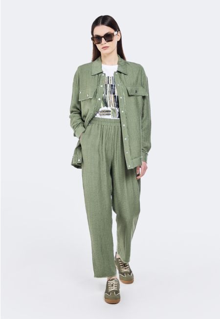 Crinkled Frayed Hem Trousers