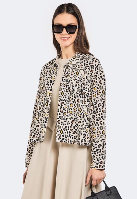 Leopard Print Flap Pocket Shirt Jacket