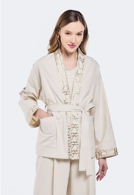 Embroidered Belted Linen Kimono