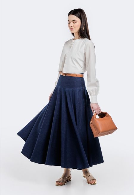 Flared Denim Maxi Skirt