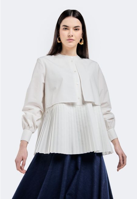 Solid Pleated Hem Shirt