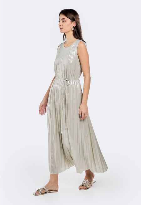 Metallic Foil Pleated Dress- Ramadan style