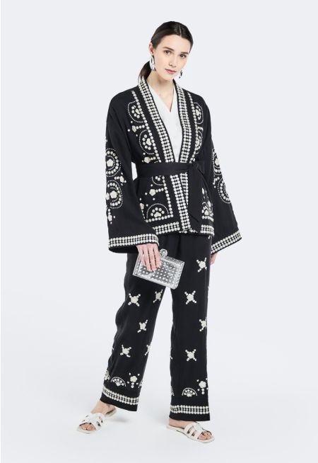 Mother of Pearl Button Embellished Trousers