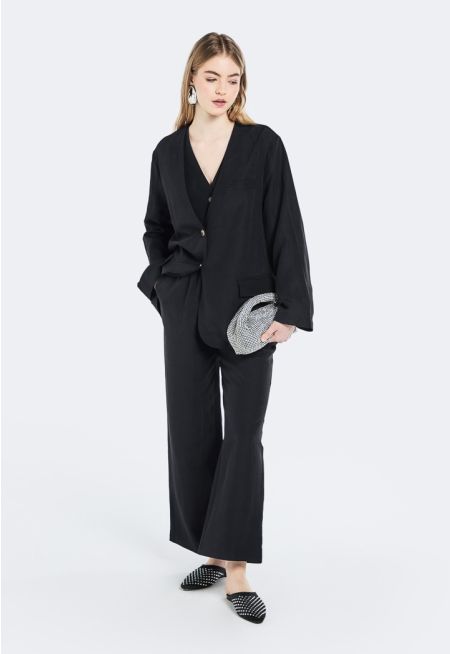 Elasticated Waist Straight Cut Trousers