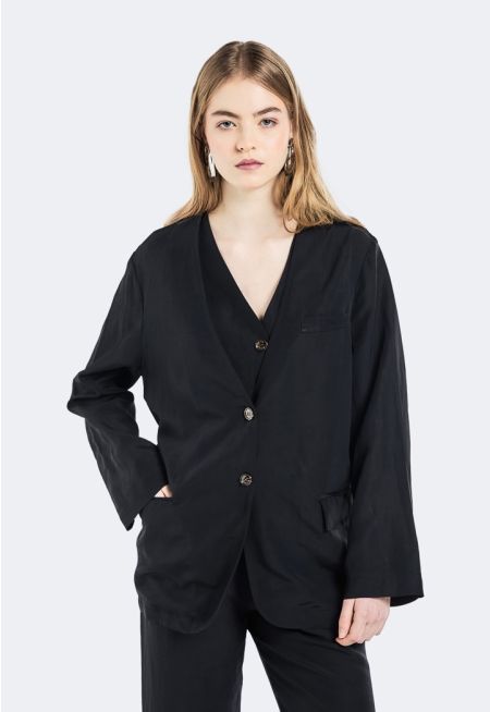 V-Neck Single Breasted Blazer