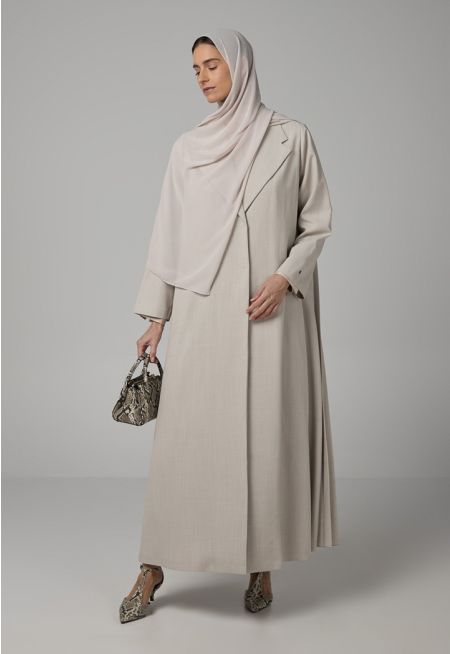 Notched Collar Solid Abaya With Hijab