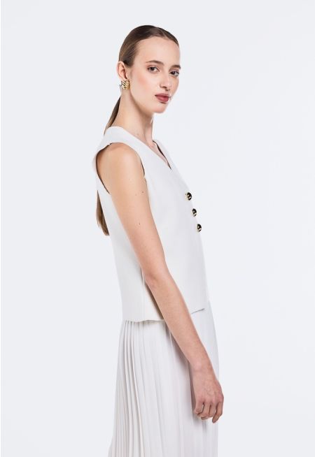 Knitted Vest With Gold Button 