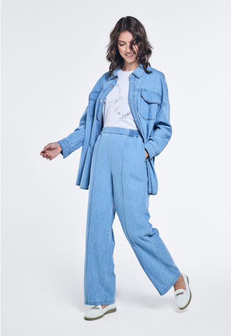 Wide Leg Denim Trousers