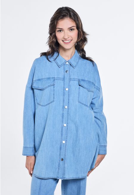 Drop Shoulder Oversized Denim Shirt