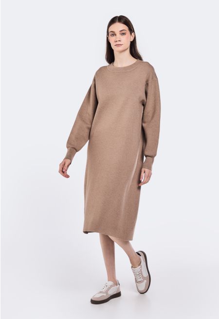 Solid Knitted Midi Dress