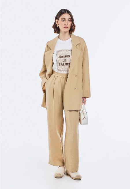 Crinkled Elastic Waistband Trousers