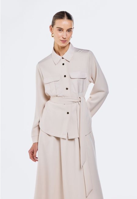 Flap Pocket Belted Shirt
