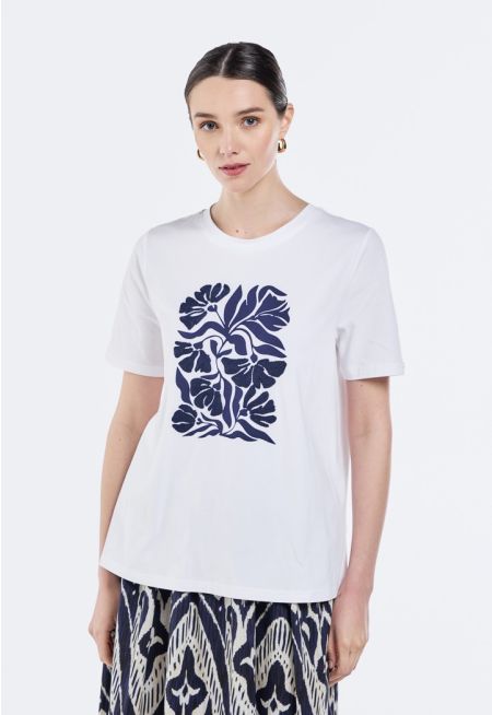 Embroidered And Printed Motif T-Shirt