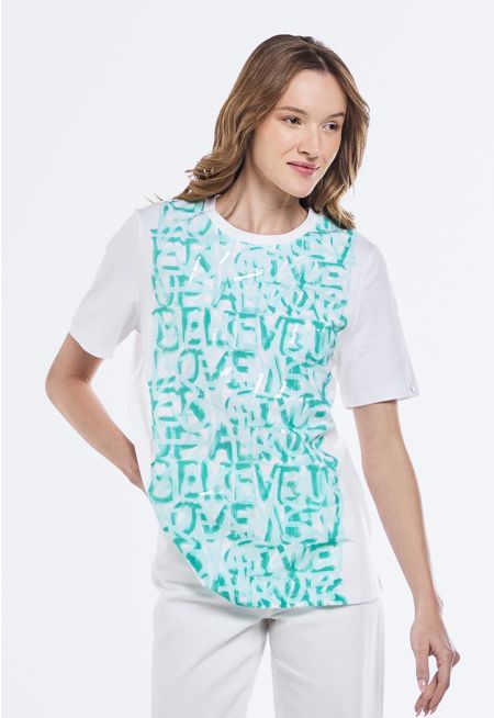 Printed Sequin Embellished T-Shirt
