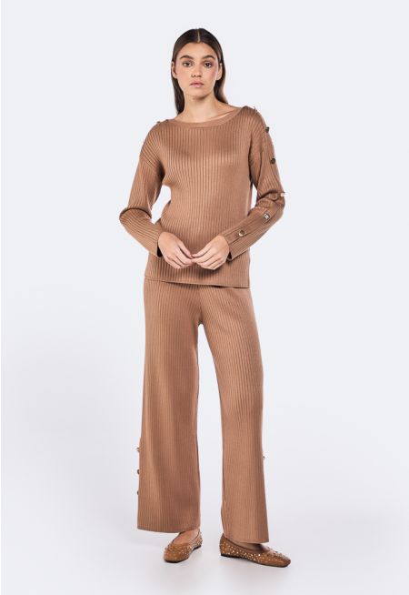 Knitted Button Embellished Trousers
