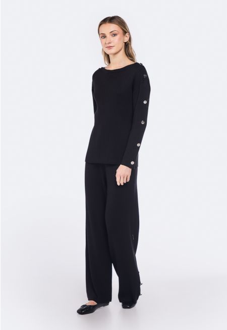Knitted Button Embellished Trousers