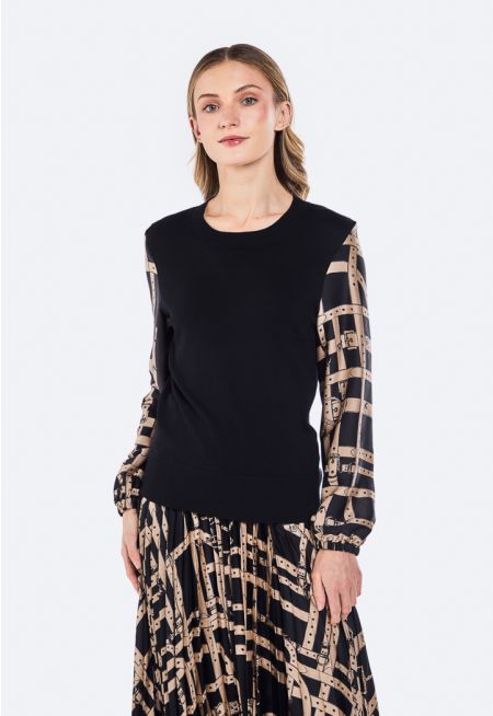 Printed Sleeves Knitted Top