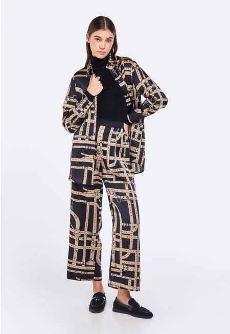 Straight Cut Belt Print Trousers