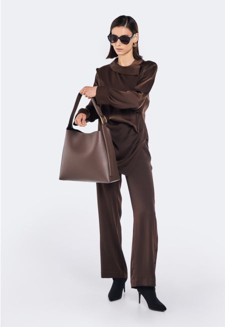 Button Embellished Straight Cut Trousers