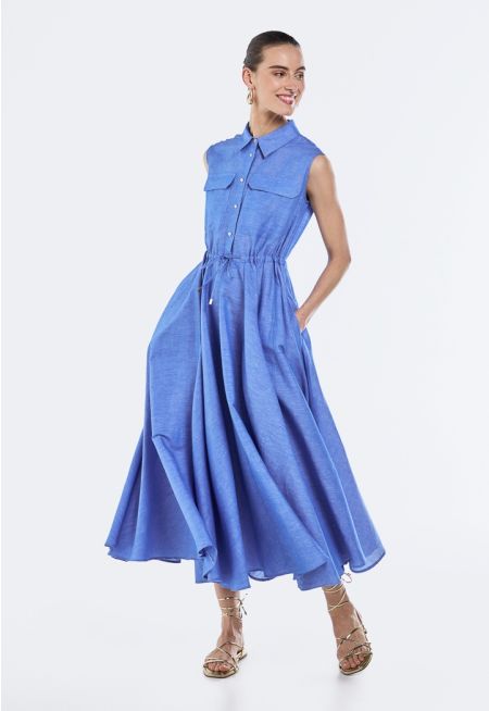 Drawstring Waist Linen Dress