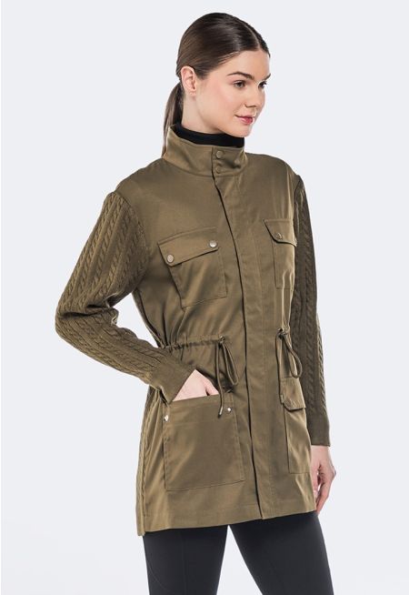 knit Yoke Drawstring Jacket