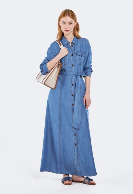 Solid Belted Tencel Dress