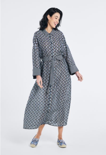 Drop Shoulder Printed Shirt Dress