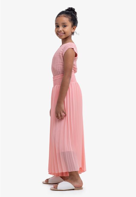 Pleated Solid Top & Trouser Set