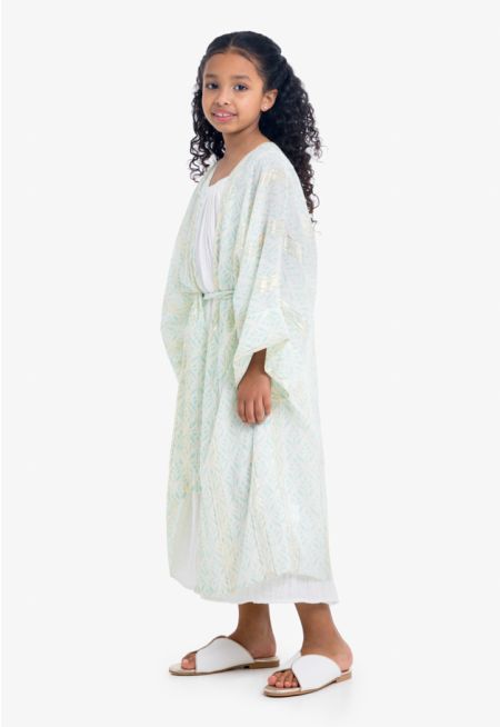 Printed Patterned Kimono Maxi Dress Set