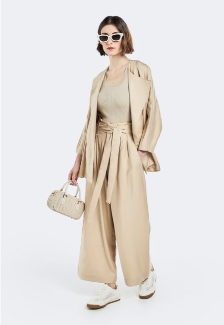 Wide Leg Belted Trousers