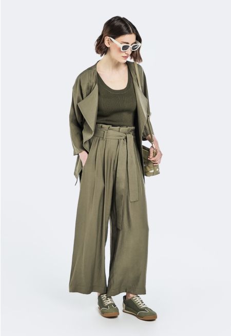 Wide Leg Belted Trousers