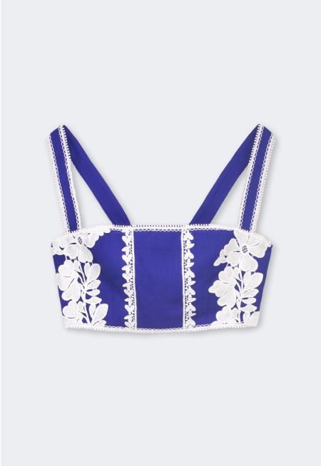 Floral Embroidered Lace Cropped Top