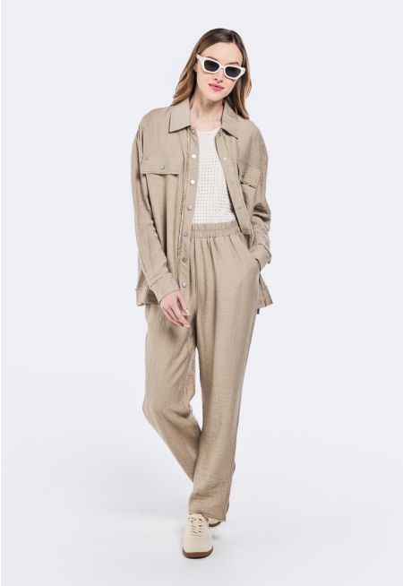 Crinkled Frayed Hem Trousers