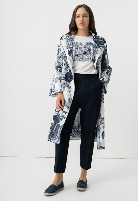 Fish Printed Belted Midi Abaya