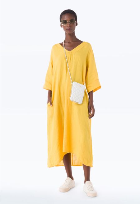V-Neck Solid Textured Maxi Dress -Sale