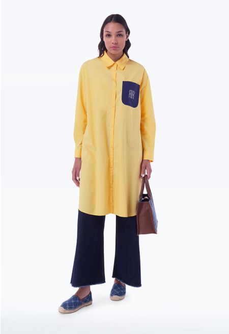 Contrast Front Pocket Midi Shirt Dress -Sale